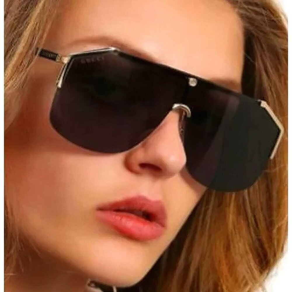 Gucci GG0584 Shield Sunglasses Silver Black OS - Picture 2 of 16
